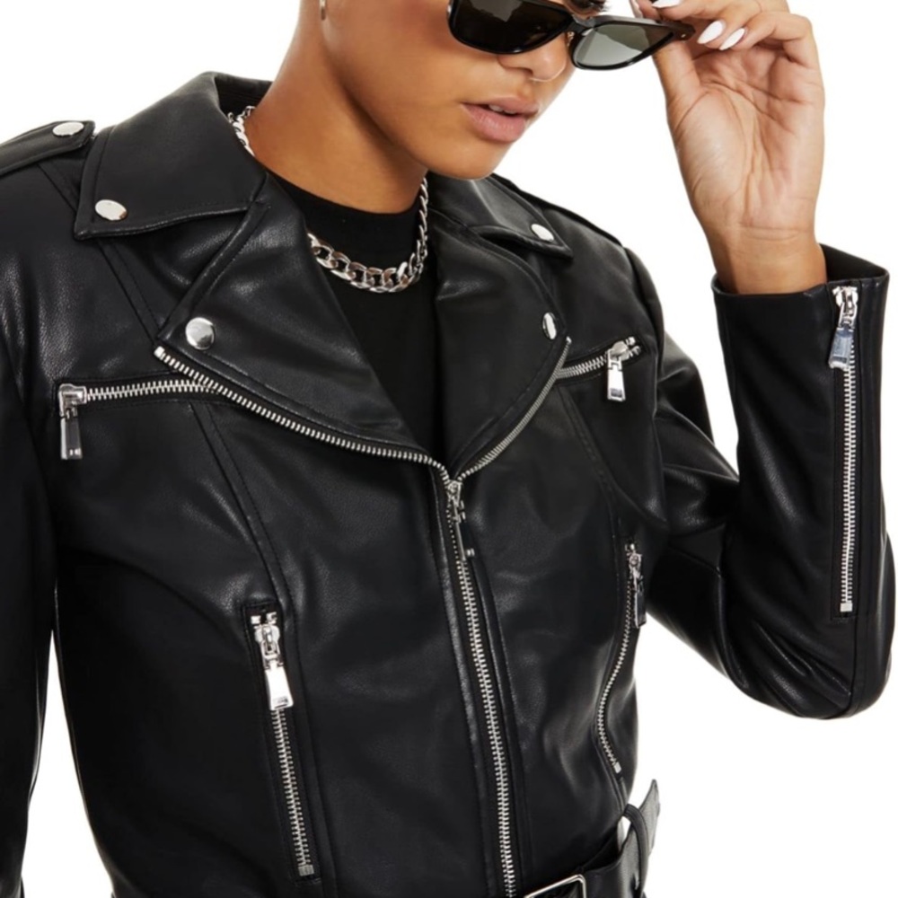 Black Leather Biker Jacket xs brand new women Danielle Bernstein moto